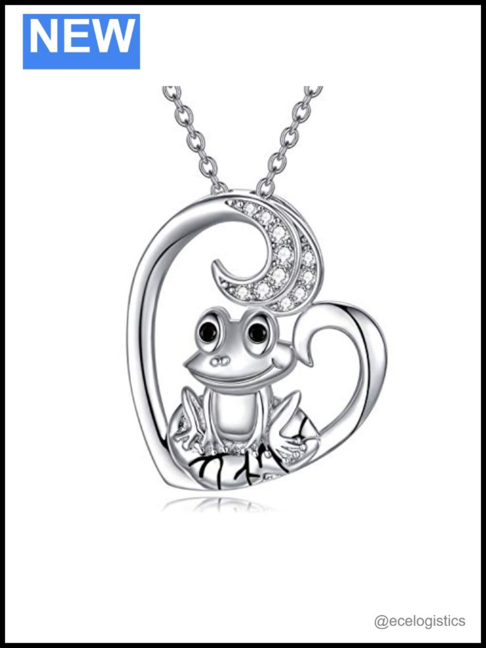 S925 Sterling Silver Frog Pendant Necklace Crystal Heart Jewelry Gift for Women